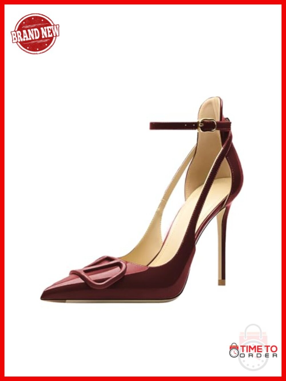 Faux Leather Pointed Toe Stiletto Pumps Ankle Strap High Heels Party